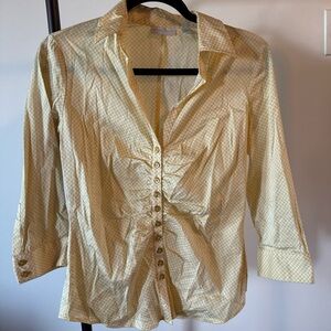 New York & Company Light Yellow Button-Front Blouse
